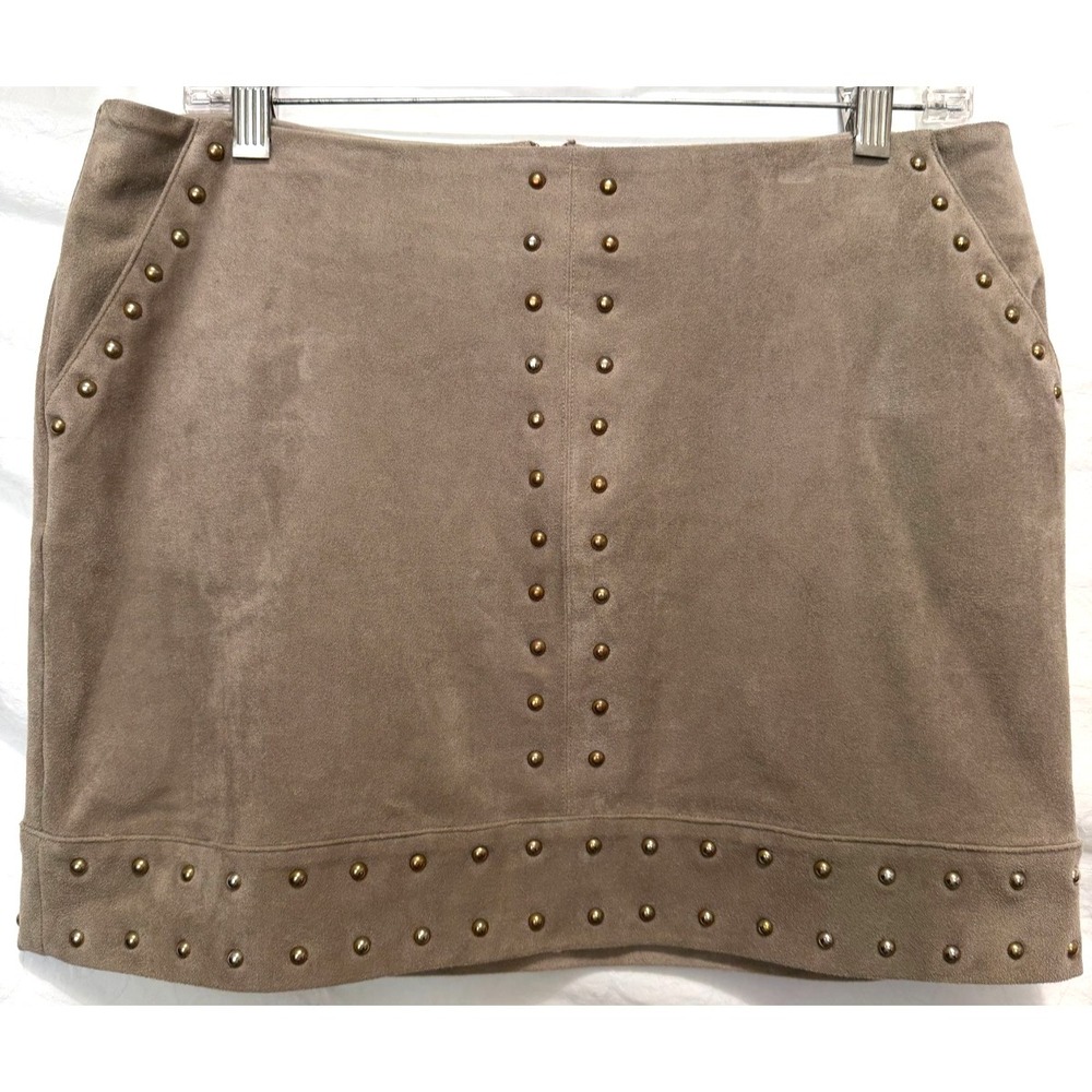 Gianni Biniβ Women's Size Medium Tan Faux Suede Studded Stretch Mini Skirt